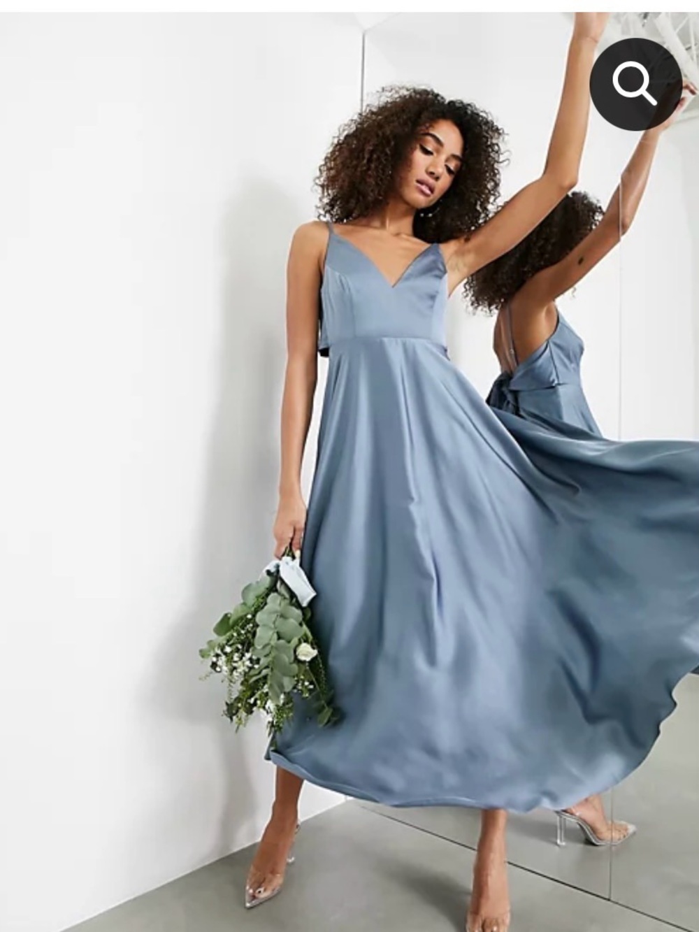 ASOS Edition Satin V-Neck Slip Midi Dress in Dusty Blue